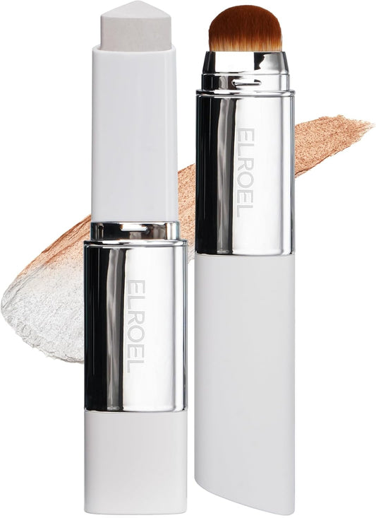 Blanc Cover Cream Stick V White - Korean Color-Changing Foundation Stick with Volufiline - Medium to Full Coverage Dewy Finish Base Makeup - Dual-Ended with Detachable Brush (203 Medium, 0.45 oz)